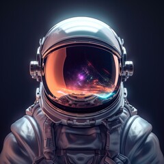 Astronauts helmet reflecting the vastness of space highlighting the human presence in the cosmos  - obrazy, fototapety, plakaty
