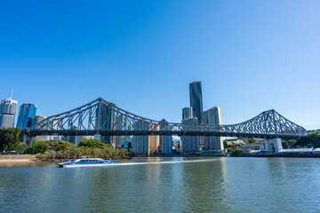 Story Bridge at Kangaroo Point. Brisbane, Australia. - obrazy, fototapety, plakaty