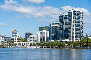 Fototapeta na wymiar High rise buildings in Kangaroo Point. Brisbane, Australia.