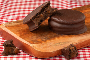 Typical Argentina alfajors on cutting board.