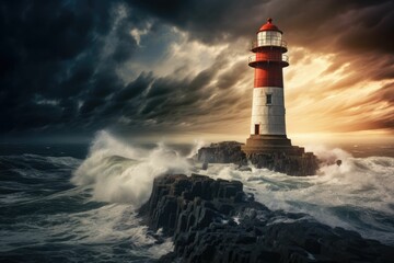 Naklejka na ściany i meble Lighthouse in the sea