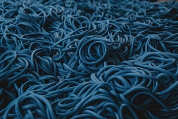 stack of blue cords piled on top of each other - obrazy, fototapety, plakaty
