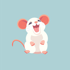 laughing white mouse on a blue-green background