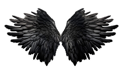 Obraz premium black angel wings ornament isolated on a transparent background ,generative ai