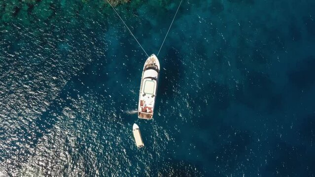 90* Aerial Drone shot of yacht near reef coral . Yanbu  Saudi Arabi