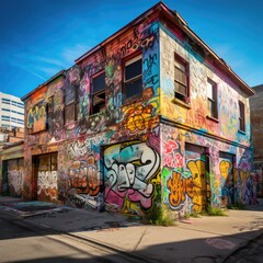 Fototapeta na wymiar Graffiti covered urban buildings generative AI