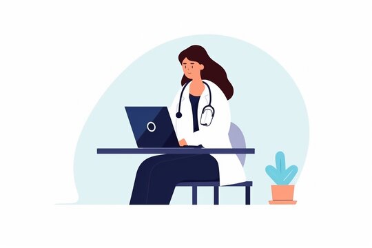 Generative AI. Online consultation doctor on laptop with female doctor through the phone screen. Online medical clinic, tele medicine, Online healthcare and medical consultation, Digital health concep