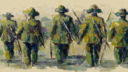 These soldiers dressed in green oil painting