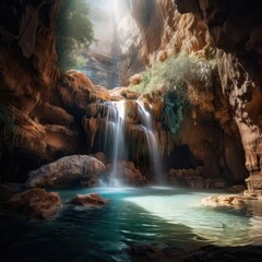 Fototapeta na wymiar Majestic waterfall plunging into a deep pool 