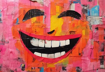 Close up on a smile, abstract torn paper art illustration