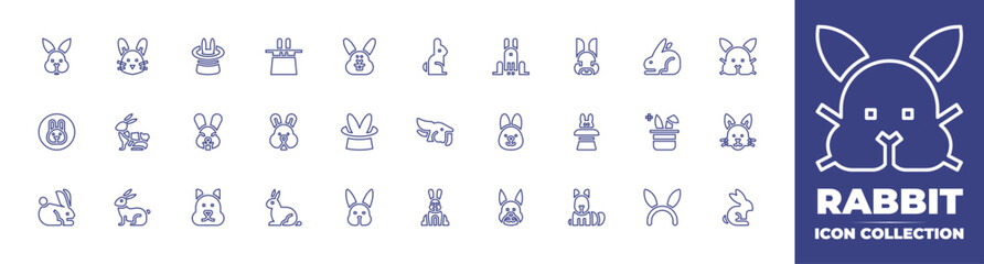 Rabbit line icon collection. Editable stroke. Vector illustration. Containing rabbit, magic, magic hat, bunny, wizard hat, easter bunny, costume, and more.