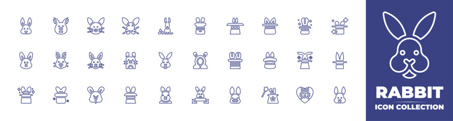 Rabbit line icon collection. Editable stroke. Vector illustration. Containing rabbit, easter bunny, magic hat, magic trick, bunny ears, magician hat, magician, arctic hare, hat, cruelty, and more.