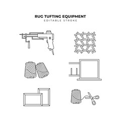 rug tufting equipment icon set. Simple line art style icon pack.