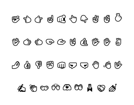 Set of hand gestures Icons. Simple line art style icons pack.