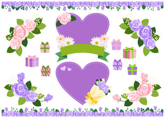 紫色の薔薇がメインのハートフレームセット