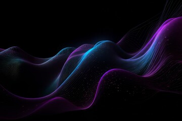 Abstract background with futuristic purple and blue poligonal waves lines and dots AI
