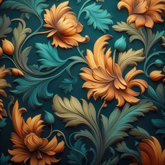 Fototapeta na wymiar Retro floral pattern with bold designs generative AI 