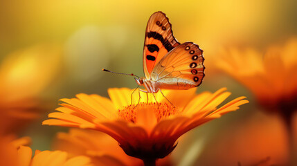 Obraz premium Photo macro orange butterfly sitting on flower