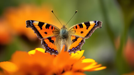 Photo macro orange butterfly sitting on flower