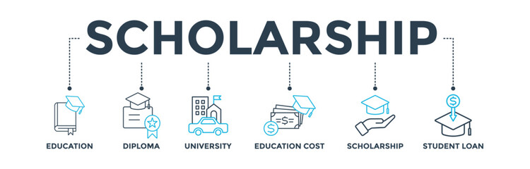 Scholarship banner web icon vector illustration concept with icon of education, diploma, university, education cost, scholarship, loan student