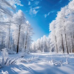 Obraz premium Snowcovered forest under a clear blue sky 