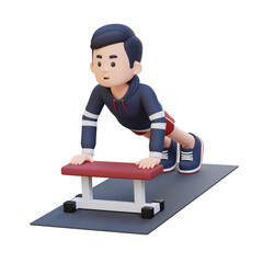 3D Sporty Male Character Performing Inline Push Up Exercise at the Gym