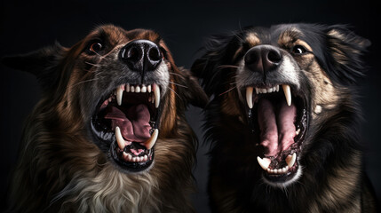Two angry and aggressive dogs 
