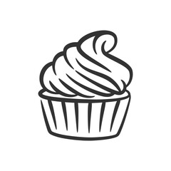 Cupcake line art hand drawn style doodle drawing black and white
