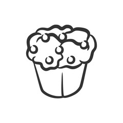 Cupcake line art hand drawn style doodle drawing black and white