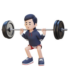 3D Sportsman Character Building Lower Body Strength with Barbell Squat Workout