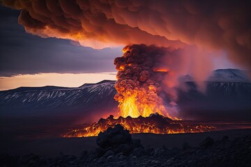 volcano erupting lava into the sky. Generative AI
