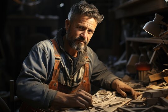 A 45-year-old black-haired carpenter, he is proud, determined, diligent in creating pieces that reflect quality craftsmanship.