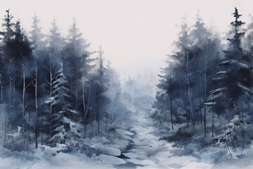Fototapeta na wymiar Watercolor Forest Art Generative AI