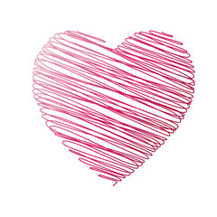 Hand drawn hearts. Design elements for Valentine's day. Hand drawn rough marker hearts isolated on white background. Set of unique hand drawn hearts. Painted design elements.