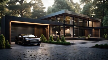 A modern, high-design, and luxurious garage showcasing sleek lines and polished surfaces. Generative AI.