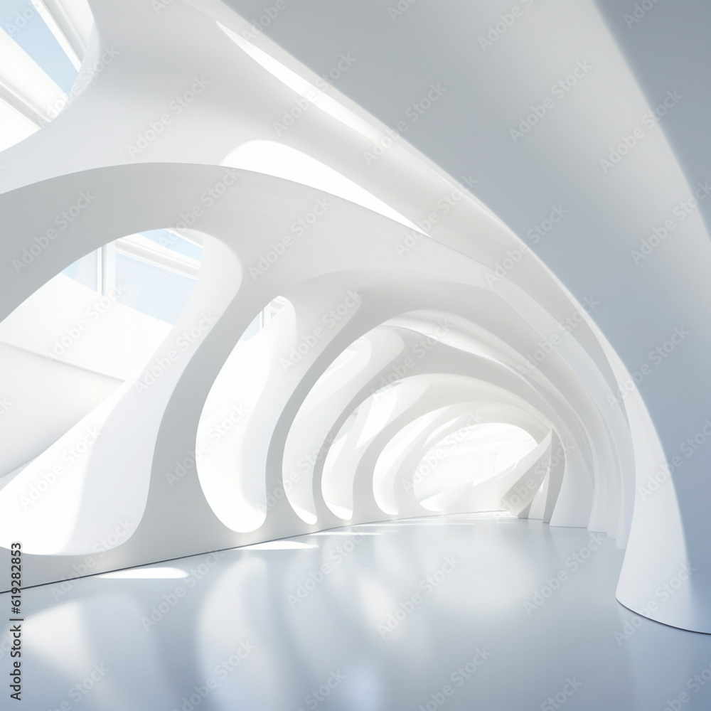 Poster white abstract architecture background. technology future futuristic building circular with generati