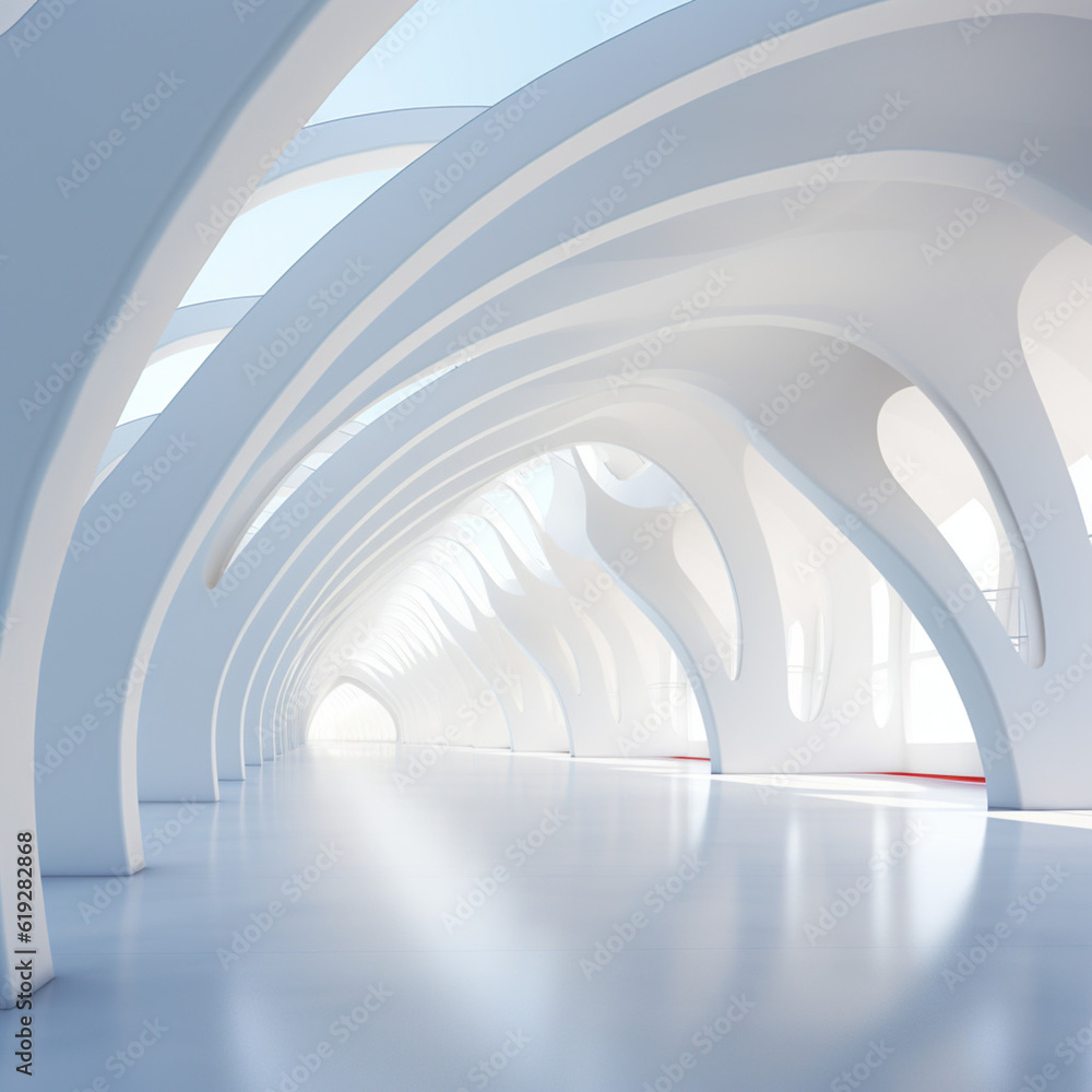 Poster white abstract architecture background. technology future futuristic building circular with generati