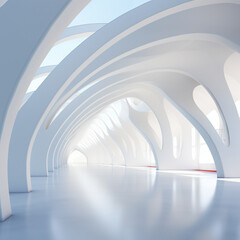 White Abstract Architecture Background. Technology Future Futuristic Building circular with Generative Ai.