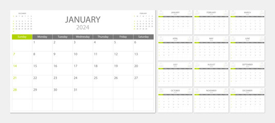 Calendar 2024 week start Sunday corporate design planner template. Calendar planner 2024.