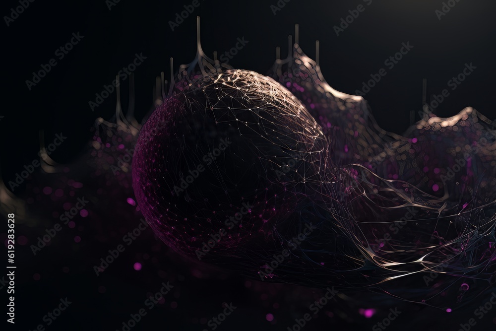 Aufkleber abstract purple ball and other objects on the background covered with a mesh of fishing line ai