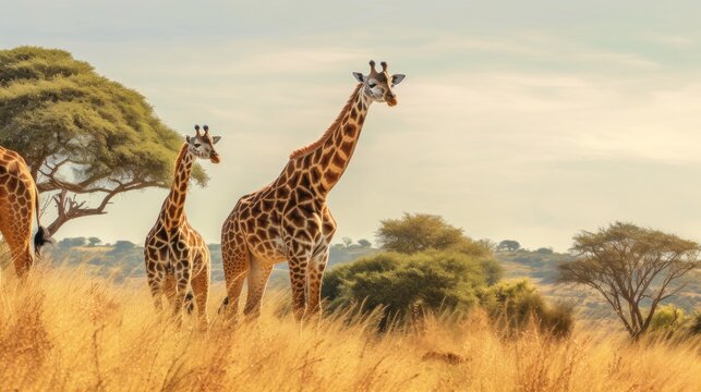 Fototapeta giraffe walking in the savannah