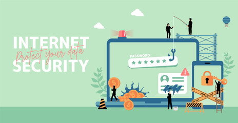Cyber crime ( Internet security ) vector banner illustration