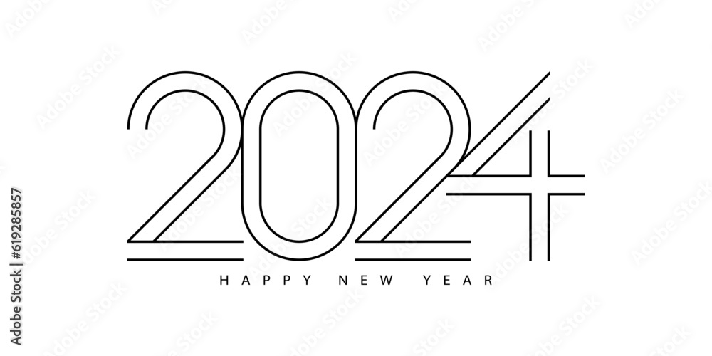 Poster 2024 Happy New Year. 2024 modern text vector design.