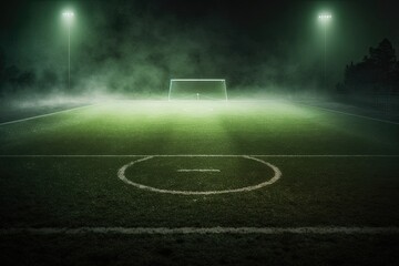 soccer field with a goalpost covered in fog. Generative AI