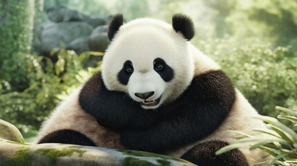 Obraz premium giant panda eating bamboo