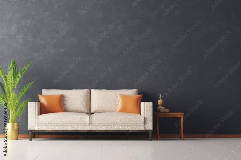 Wall mural cozy living room with a comfortable couch and a coffee table. Generative AI