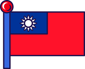 Obraz premium Taiwan country nation flag on flagpole vector