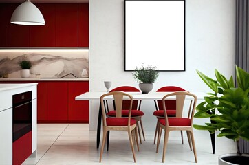 Red And White Kitchen Painting Mockup Backdrop Generative AI