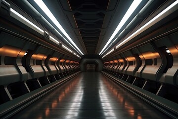 Obraz premium Dark Futuristic Modern Garage Showroom Tunnel Corridor. Entrance 3D Render.