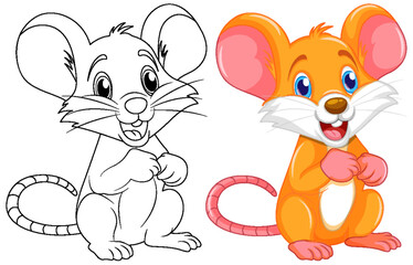 Coloring cute rat cartoon and its colour